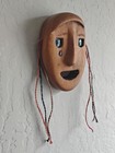 Vintage Hand-carved Wooden Face Sculpture Mask Wall Plaque Tear Folk Art 