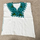 Vintage Oaxaca Huipil Floral Embroidered Cotton Top Mexican Folk Art M l