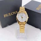 Bulova Surveyor 97p172 Gold Tone Pearl Dial Diamond Quartz Women s Watch 31mm