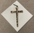 Bronze Cross With Green And Red Fused Glass  Measures 4-3 4    Tall 