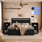 4 Pc Modern Bedroom Set Furniture Queen Led Bed 2 Nightstands 1 Dresser Mirror