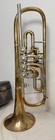 Rare Antique 19th Century German Two Toned Brass Silver Rotary Trumpet Horn