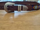 Ll Bean Men s Brown Beaded Leather Aztec Belt Vintage 1991 Silver Buckle Size 36