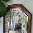 Vtg  1980s Octagon Accent Mirror Colored Stained Glass Floral Etched 31 5 x21 5 