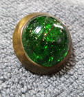 Vintage Antique Metal   Glass Button Green Center Back Marked Reine Dual 