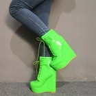 Sexy Women Lace Up Ankle Boots High Wedge Heels Platform Patent Leather Clubwear