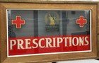 Antq   Vtg Framed Collectible Pharmacy  rx  Sign  prescriptions  On Heavy Glass 