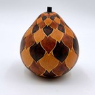 Bertha Medina Hand Carved Gourd Trinket Box Signed Folk Art Brown Petal Pattern