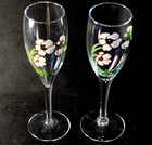 Perrier Jouet Belle Epoque Champagne Flutes  Hand-painted Crystal  7 1 2   2pcs