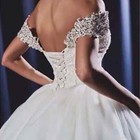 White Beaded Cap Sleeve Ball Wedding Dresses Lace Up Back Sweetheart Bridal Gown