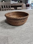 Tightly Woven Laquered Basket Black   Tan Lacing Round 7    Diameter Fruit Keys 