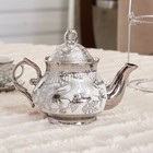 Tea Set Tea Pot 6 Cups 6 Saucers  1 Rack Silver Tone 3 Oz Cups 6 Spoons