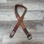 Vintage Brown Leather Embroidered Patchwork Belt Boho Western Medium
