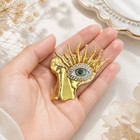 Gold Tone Abstract Face Brooch Surrealist Eye Rhinestone Art Pin Jewelry Gift