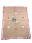 Vintage Wool Baby Blanket Bunny Appliqu   Embroidery Pink Satin Trim Crib 37x29