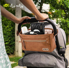 Itzy Ritzy Stroller Organizer Caddy Brown Leather Adjustable Zipper Storage New