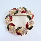 Beautiful Sparkly Rhinestone Enameled Flower Wreath Holiday Christmas Brooch Pin