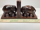Vintage Made In India Elephant Bookends Carved Teak Wood 6   Tall