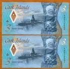 Set Cook Islands  2 X  3  2021 Naked Ina   A Shark  P-new Polymer Aa-prefix Unc
