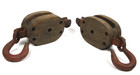 Pair Rustic Primitive Single Wheel Block   Tackle Pulleys Barn Tool Inv ji5
