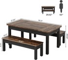 Farmhouse Kitchen Table Set For 4-6  55-inch Wooden Dining Table With 2 Benches
