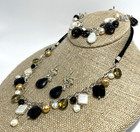 925 Sterling Silver Pearl Rock Crystal Onyx Glass Necklace Earrings Bracelet Set