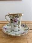 Antique Nippon Style Demitasse 2 Cup Saucer Set Hand Painted Purple Floral Gold