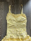 Vtg Yellow White Striped 1950s Ruffle Smocked Swimsuit Playsuit Coquette Pin-up