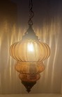 Vtg Large Amber Glass Mcm  Hanging Swag Lamp Light W  15 Ft Chain-tested Works