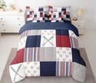 Baseball 7 Piece Twin Bedroom Bed Sheets Comforter Pillow Cases Blue White Red