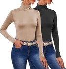 Womens Mock Turtleneck Top 2 Pcs Set Long Sleeve Slim Fit Basic Soft Layering