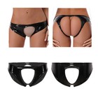 Womens Wetlook Shiny Leather Bikini Briefs Low Rise Crotchless Panties Underwear