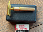 Vintage 1940 s Gold Tech Gillette Fat Handle Safety Razor Case   Blades