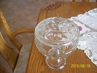 Compote Vintage Covered Candy Dish Crystal Clear Thumb Print   Saw Tooth Pattern