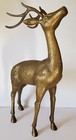 Vintage Pair Of Large Spotted Brass Deer Statues Buck 22  H   Doe 19    L Heavy