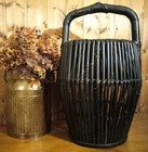 Large Vintage Japanese Ikebana Bamboo Basket Thick Top Handle Dark Distressed