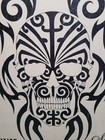 Vintage Phil Sims Tattoo Flash Sheet Original Art Signed Large Skull Design