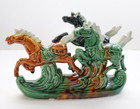 Vintage Chinese Ceramic Drip Glazed Tang Dynasty Style War 3 Horse Figurine