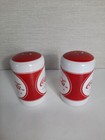 Coca Cola Ceramic Stoneware Salt   Pepper Shaker Set 2011 Round Red White Gibson