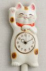 Japanese White Lucky Cat Manekineko Pendulum Wall Clock Pottery Seto Ware Gift