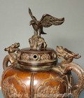 11 6  Old Chinese Purple Copper Flower Bird 2 Dragon Ear Incense Burner Censer
