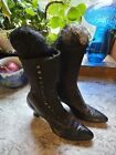 Antique Victorian edwardian Boots Womens Leather High Lace Up - Black
