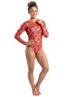 Gk Elite Vtg Holographic Americana Red Star Shimmering Ls Logo Leotard Size Al