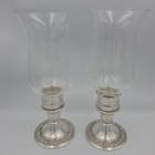 Vintage Newport Sterling Silver Weighted Candle Holders Etched Glass Shades Pair