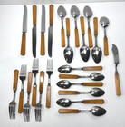 Vtg Butterscotch Bakelite Art Deco Flatware Set 24 Stainless Steel  Old Mill