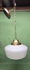 Vtg Art Deco Hanging Pendant Swag White Milk Glass School House Farm Light