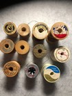 11  vtg Wooden Thread Spools Antique Sewing Crafting J p Coats Star Lily Mills