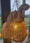 Vtg Mcm Wicker Rattan Elephant Head W tusks Hanging Lamp Light Very Rare Boho