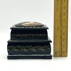 Vintage Russian Black Lacquer Wooden Double Deck Trinket Box Hand Painted Hinged