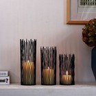 Black Metal Wire Willow Pillar Candleholder Set  Creative Hollow Geometric Ca   